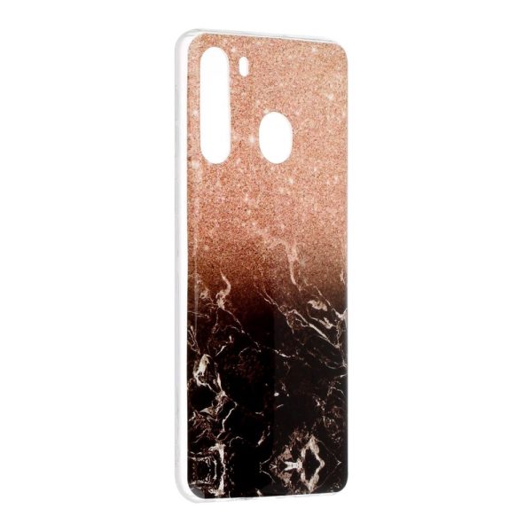 Samsung Galaxy A21 Fleksibel Plastik Cover m. Marble Print - Bronze   Sort Marmor For Discount