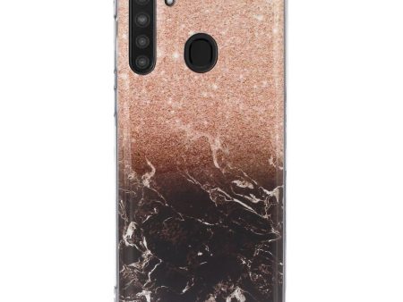 Samsung Galaxy A21 Fleksibel Plastik Cover m. Marble Print - Bronze   Sort Marmor For Discount