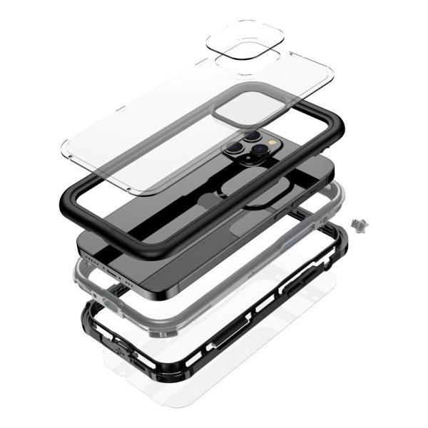 iPhone 12 Pro Max Vandtæt Håndværker Cover m. skærmbeskyttelse - Gennemsigtig   Sort For Discount