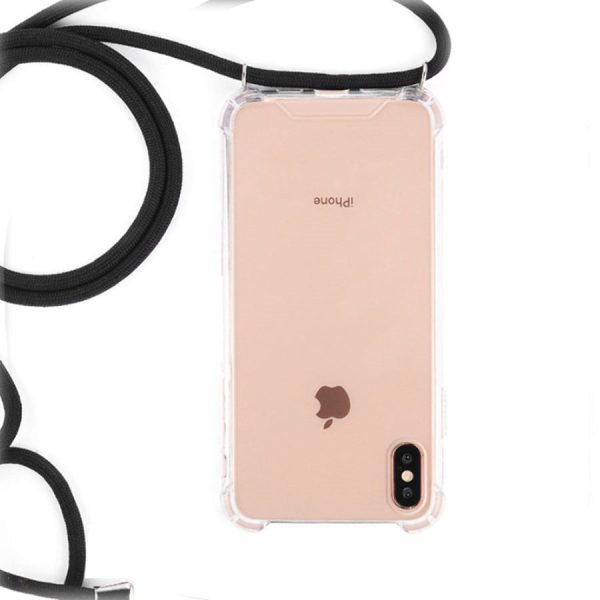 iPhone X   XS Gennemsigtig Fleksibelt Plastik Cover m. Snor   Strop - Sort on Sale