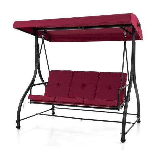 3 Seat Outdoor Porch Swing with Adjustable Canopy-Wine on Sale