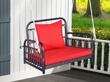 Patio Rattan Porch Swing Hammock Chair with Seat Cushion-Red For Cheap