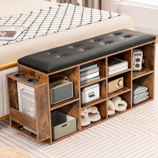 Shoe Storage Bench with Umbrella Stand and Adjustable Shelf-Rustic Brown Online now