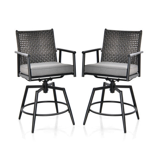 360 Degree Swivel Bar Stool Set of 2 with Metal Frame and PE Rattan Backrest-Black Supply