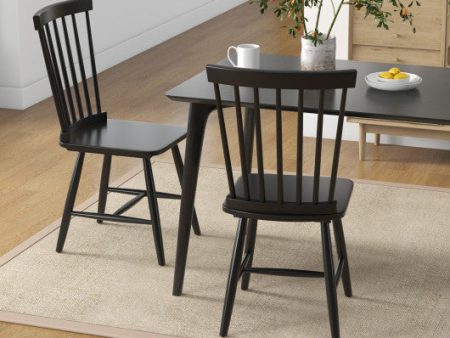 Set of 2 Windsor Dining Chairs with High Spindle Back-Black For Cheap