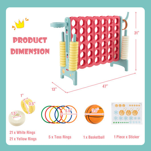 4-in-a-Row Connect Game with Basketball Hoop and Toss Ring-Multicolor Fashion