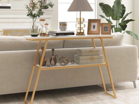 Console Table with Open Shelf Gold Metal Frame Living Room Hallway-White Fashion