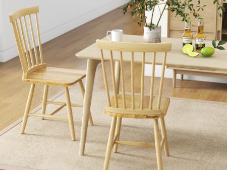 Set of 2 Windsor Dining Chairs with High Spindle Back-Natural Fashion