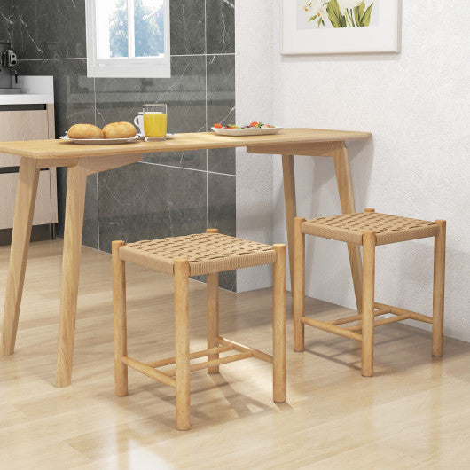 Dining Stool Set of 2 with Rubber Wood Frame-Natural Sale