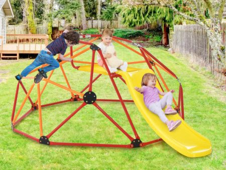 Kids Climbing Dome with Slide and Fabric Cushion for Garden Yard-Orange Hot on Sale