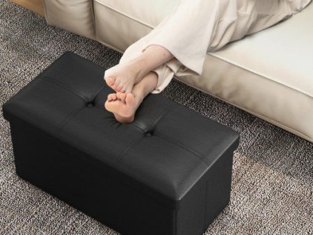 Upholstered Rectangle Footstool with PVC Leather Surface and Storage Function-Black Sale