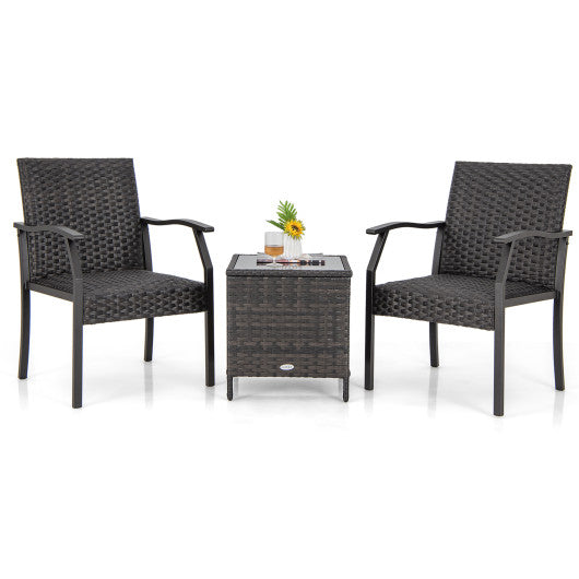 3 Piece Patio Wicker Chair Set with Quick-drying Cushions Discount