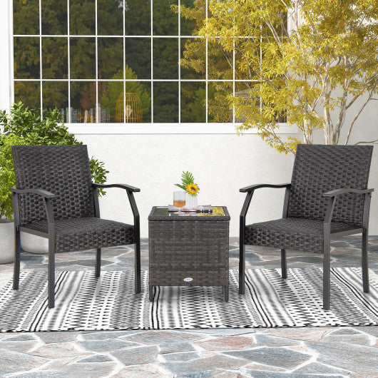 3 Piece Patio Wicker Chair Set with Quick-drying Cushions Discount