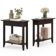 2-Tier Wedge Narrow End Table with Storage Shelf and Solid Wood Legs-Espresso For Cheap