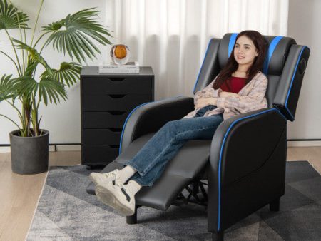 PU Leather Massage Gaming Recliner Chair with Side Pockets-Blue For Cheap