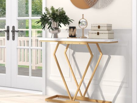 Gold Console Table with Diamond Shape Geometric Frame-White Online Sale