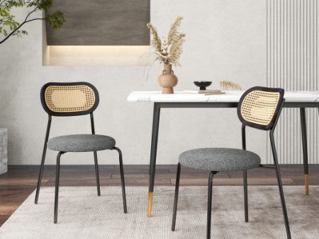 Set of 2 Rattan Dining Chair with Metal Legs-Gray Fashion