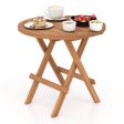 Round Patio Folding Coffee Table Teak Wood with Slatted Tabletop Sale