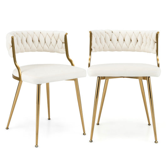 Upholstered Dining Chairs with Golden Metal Legs for Living Room-White Online now