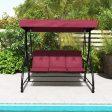 3 Seat Outdoor Porch Swing with Adjustable Canopy-Wine on Sale