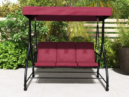 3 Seat Outdoor Porch Swing with Adjustable Canopy-Wine on Sale