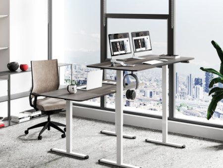 55 Inch Electric Height Adjustable Office Desk with Hook-Dark Gray Online now