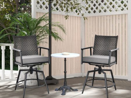 360 Degree Swivel Bar Stool Set of 2 with Metal Frame and PE Rattan Backrest-Black Supply