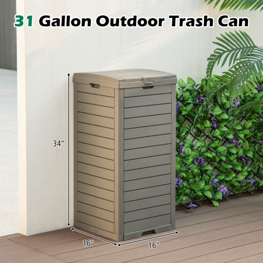 31 Gallon Large Outdoor Trash Can with Lid and Pull-out Liquid Drawer Fashion