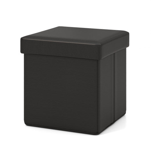 Upholstered Square Footstool with PVC Leather Surface for Bedroom-Black Fashion