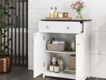 Freestanding Bathroom Floor Cabinet Storage Organizer with 2 Drawers-White Hot on Sale