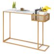 Rectangular White Faux Marble Console Table with Storage-Gold Sale