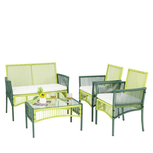 4 Piece Patio Round Wicker Conversation Set Online Sale