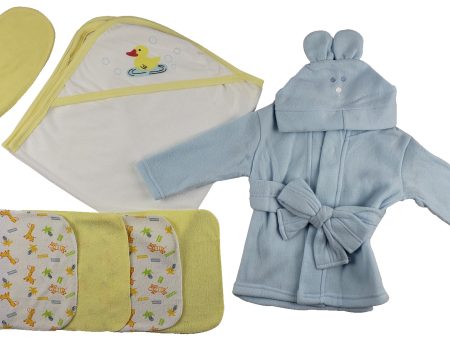 Blue Infant Robe, Yellow Hooded Towel, Washcloths and Hand Washcloth Mitt - 7 pc Set For Cheap