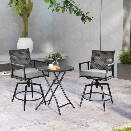 360 Degree Swivel Bar Stool Set of 2 with Metal Frame and PE Rattan Backrest-Black Supply