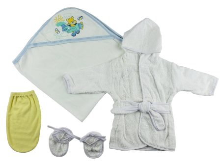 Boys Infant Robe, Hooded Towel and Washcloth Mitt - 3 pc Set Supply