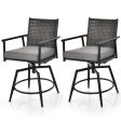 360 Degree Swivel Bar Stool Set of 2 with Metal Frame and PE Rattan Backrest-Black Supply