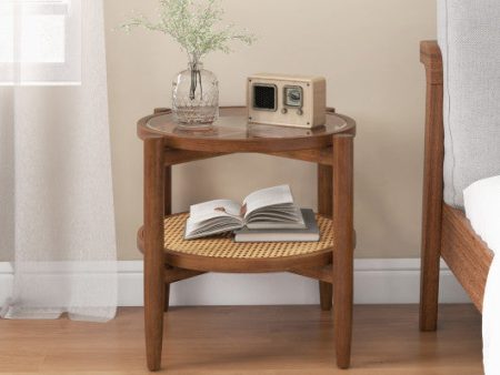 Rattan Round Side End Table with Tempered Glass Tabletop Fashion