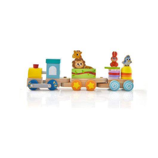 Wooden Stackable Educational Train Set with Colorful Animal Toys and Retractable Locomotive For Cheap