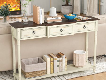 52 Inch Farmhouse Console Table with 3 Drawers and Open Storage Shelf for Hallway Online