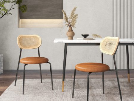 Set of 2 Rattan Dining Chair with Metal Legs-Coffee For Sale