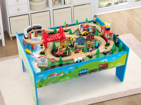 80-Piece Wooden Train Set and Table For Sale