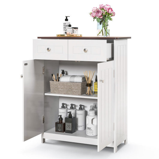 Freestanding Bathroom Floor Cabinet Storage Organizer with 2 Drawers-White Hot on Sale