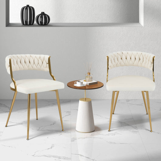 Upholstered Dining Chairs with Golden Metal Legs for Living Room-White Online now