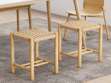 Dining Stool Set of 2 with Rubber Wood Frame-Natural Sale