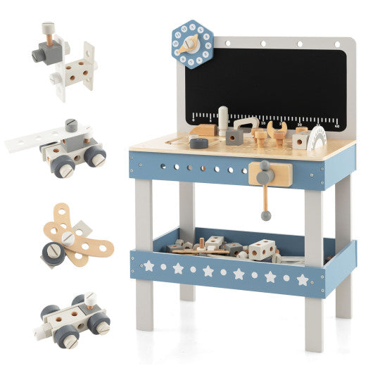 Kids Play Tool Workbench Set with 61 Pcs Tool and Parts Set-Blue on Sale