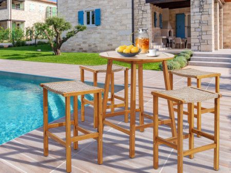 Patio Wood Bar Stools Set of 2 4-4 Pieces on Sale