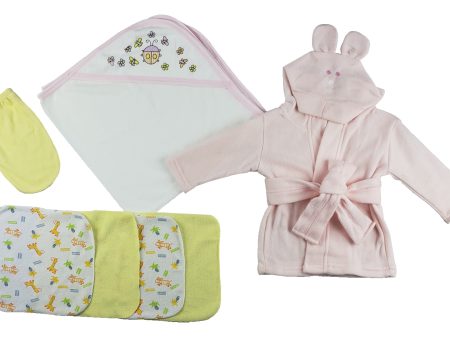 Pink Infant Robe, Hooded Towel, Washcloths and Hand Washcloth Mitt - 7 pc Set Online Hot Sale