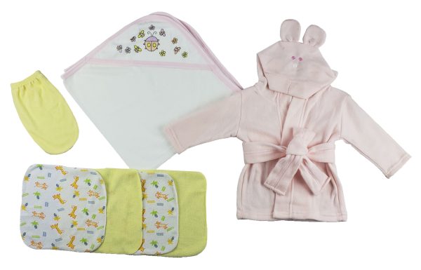 Pink Infant Robe, Hooded Towel, Washcloths and Hand Washcloth Mitt - 7 pc Set Online Hot Sale