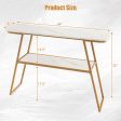 Console Table with Open Shelf Gold Metal Frame Living Room Hallway-White Fashion