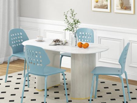 Set of 4 Metal Dining Chair with Hollowed Backrest and Metal Legs-Blue Online now